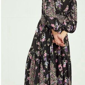 Free People Black Floral Long Sleeve Dress